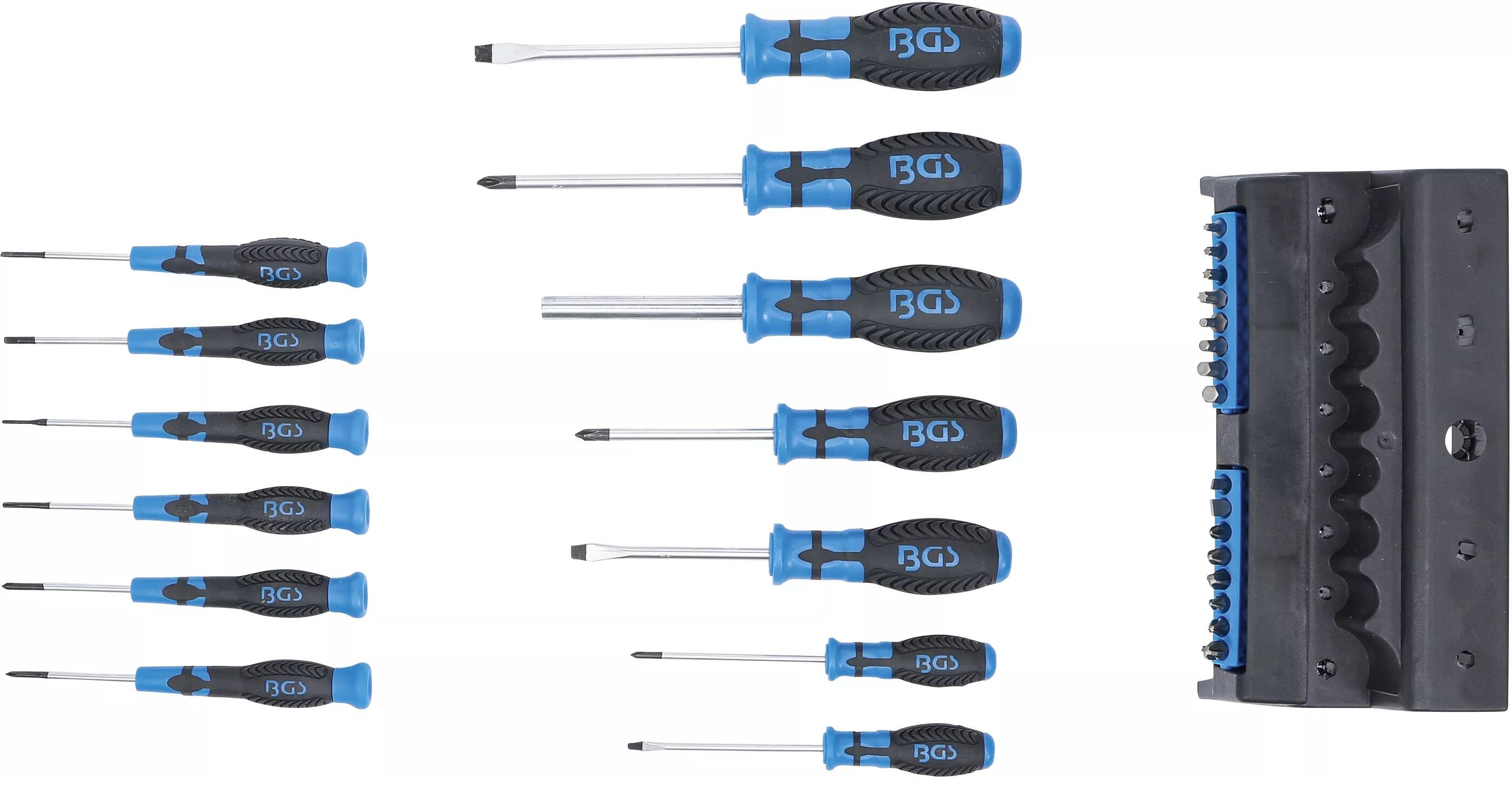 Šroubováky ploché a křížové, s mikrošroubováky a bity, sada 29 dílů - BGS 6825