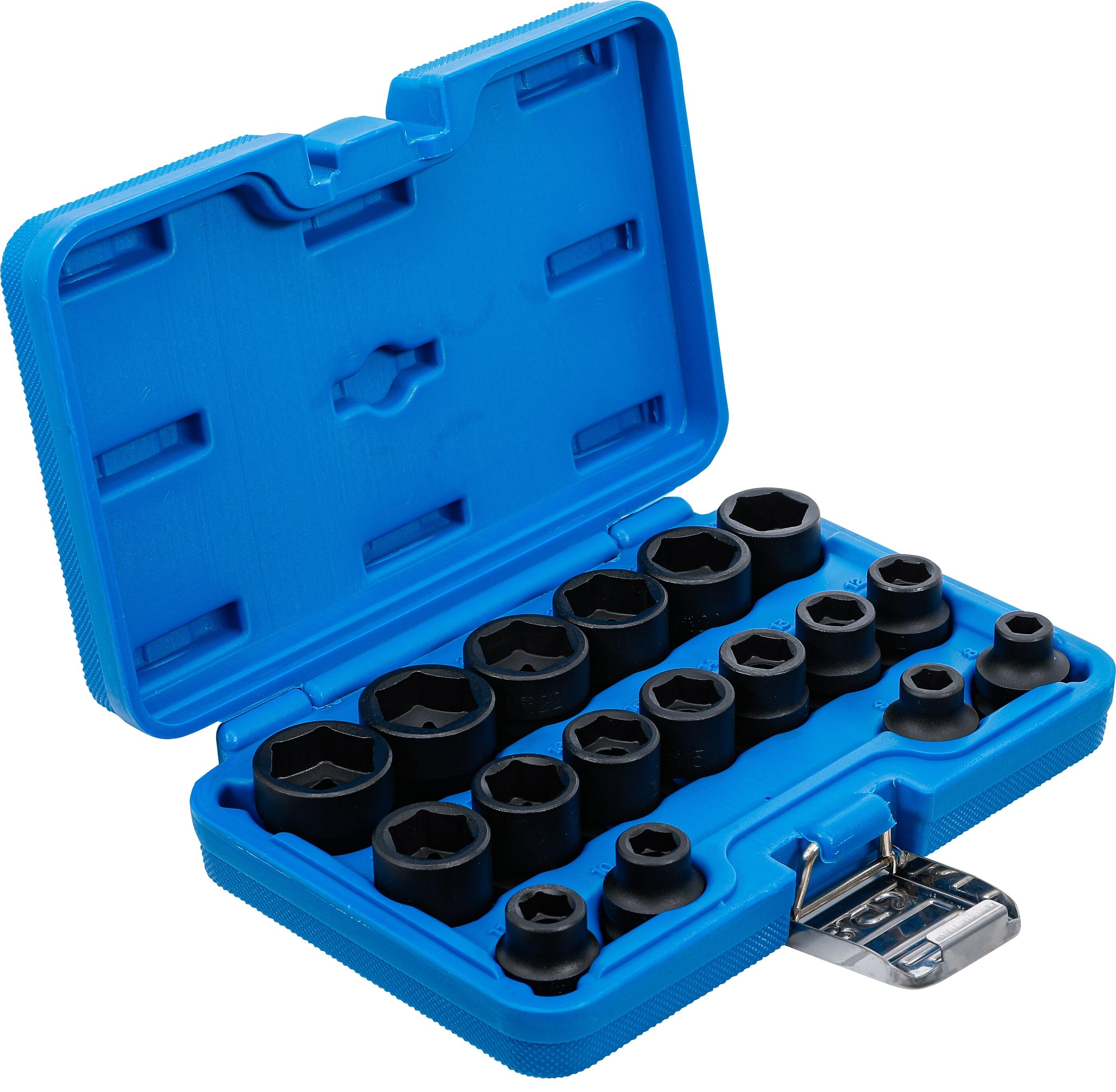 BGS Technic BGS 9286 Nástrčné hlavice 1/2" 6hran 8 ÷ 24 mm, rázové, extra krátké. Sada 17