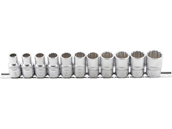 BGS Technic BGS 9107 Hlavice nástrčné 1/2&quot; 12hranné 10 ÷ 21 mm. Sada 11 ks na kolejni