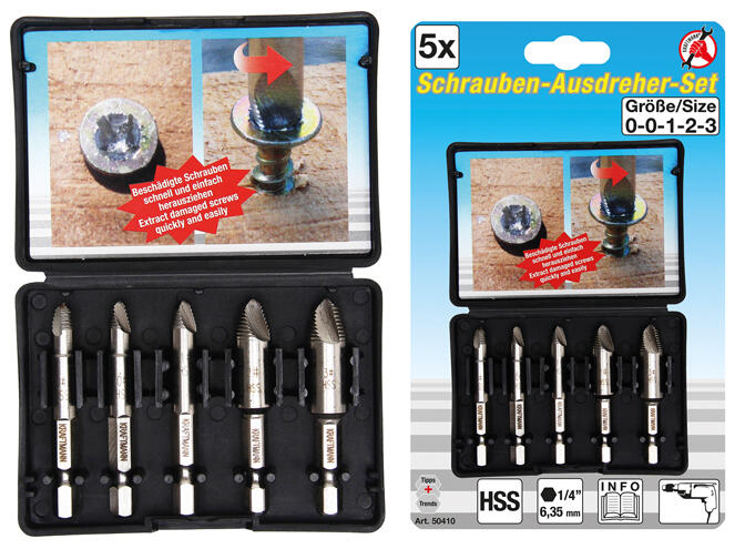 BGS Technic BGS 50410 Vytahováky zalomených šroubů 0 ÷ 3, šestihran 1/4" (Sada 5 dílů)