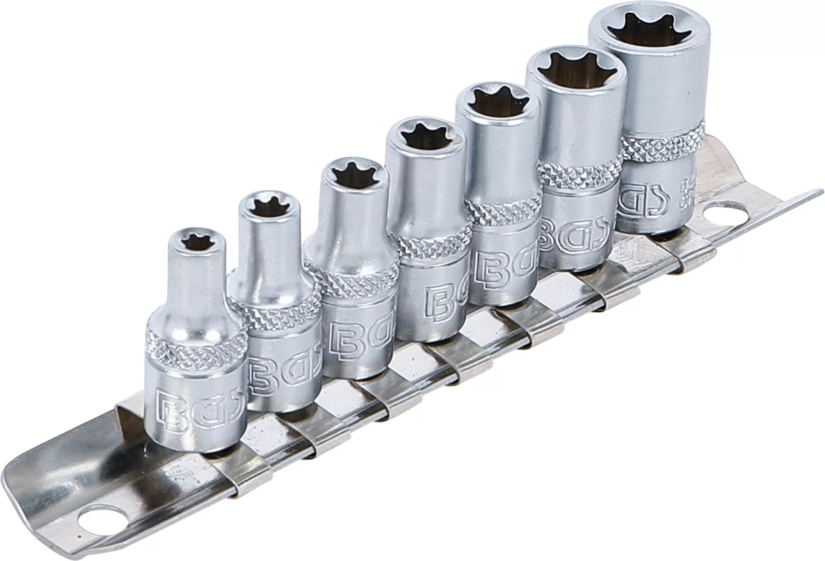 BGS Technic BGS 6402 Nástrčné hlavice 1/4" E-profil E4 ÷ E11. Sada 7 dílů na kolejnici
