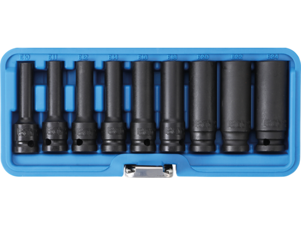 BGS Technic BGS 5204 Nástrčné hlavice 1/2" E-Profil E10 ÷ E24 prodloužené, silové (Sada 9