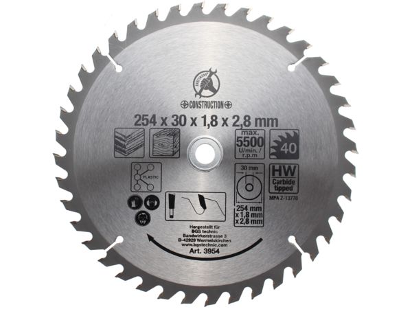 BGS Technic BGS 3954 Pilový kotouč ze slinutého karbidu průměr 254 x 30 x 3,2 mm, 40 zubů