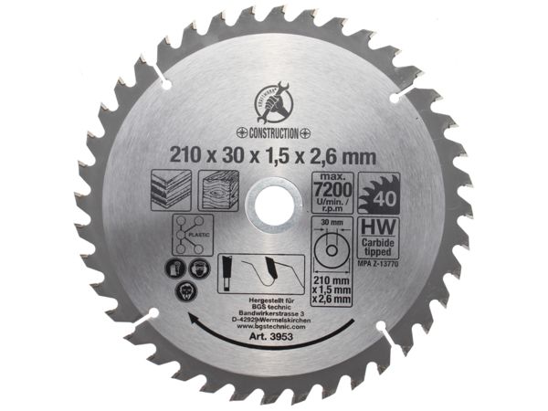 BGS Technic BGS 3953 Pilový kotouč ze slinutého karbidu průměr 210 x 30 x 2,6 mm 40 zubů