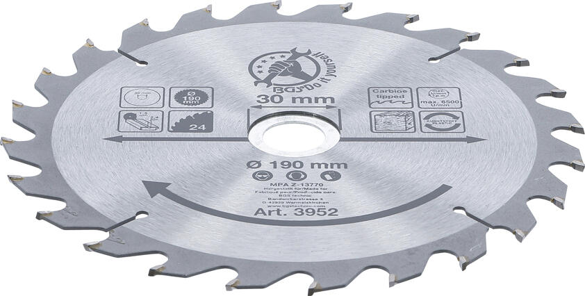 BGS Technic BGS 3952 Pilový kotouč ze slinutého karbidu průměr 190 x 30 x 2,5 mm, 24 zubů