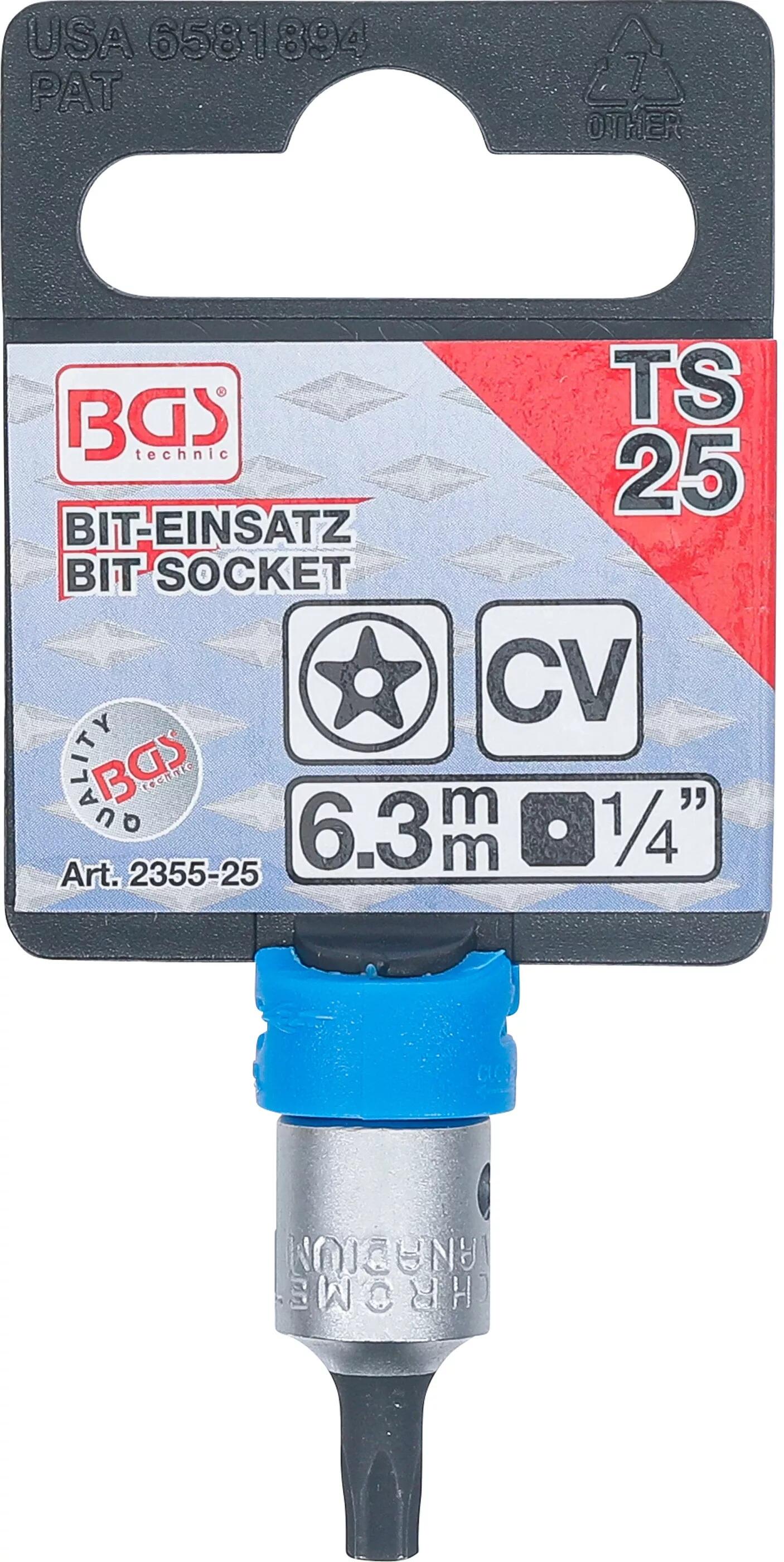 BGS Technic BGS 2355-TS25 Zástrčná hlavice 1/4" T-profil (pro Torx plus) TS25, s otvorem