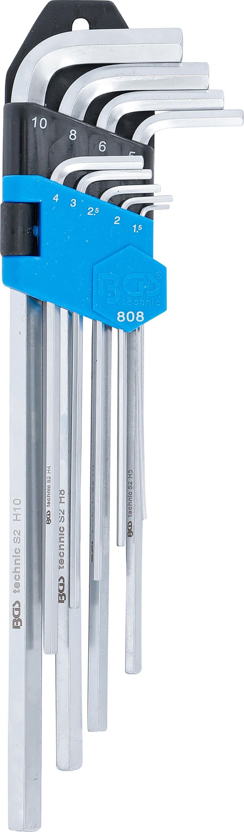 BGS Technic BGS 808 Zástrčné klíče inbus 1 ÷ 10 mm, velmi dlouhé. Sada 9 dílů v pořadači
