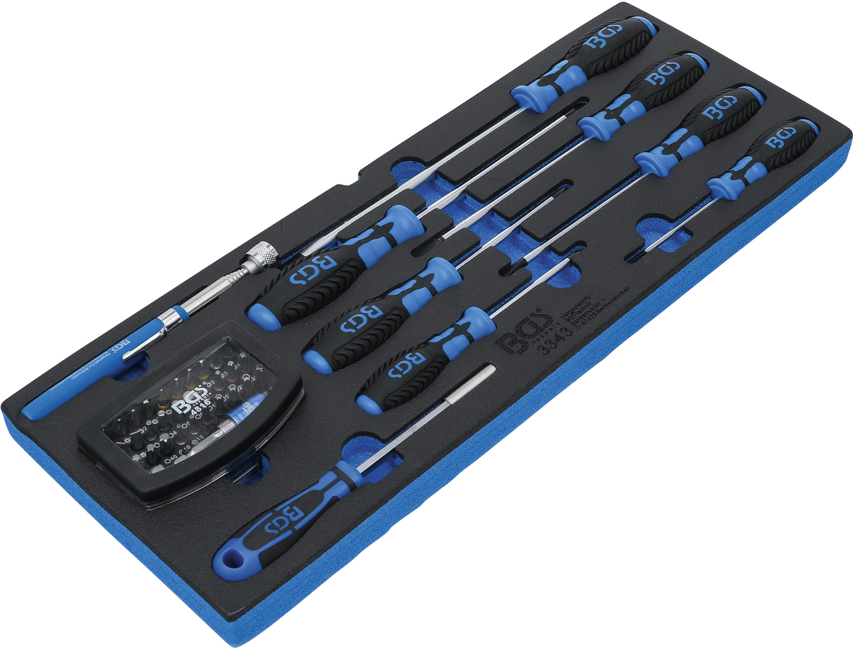 BGS Technic BGS 3343 Sada 41 dílů. Šroubováky, sada 1/4" bitů. Osazená pěnová vložka pro B
