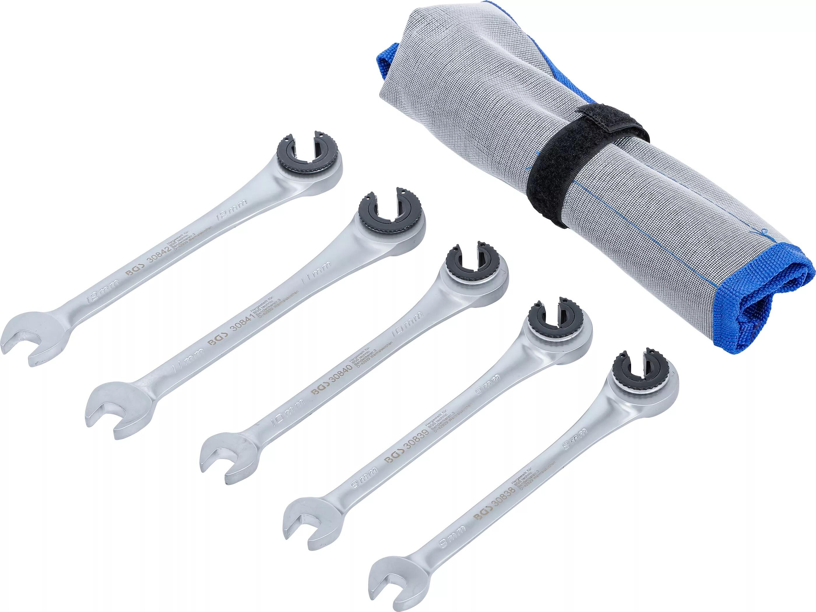 BGS Technic BGS 30836 Otevřené očkoploché klíče 8 ÷ 12 mm s ráčnou. Sada 5 dílů v tašce