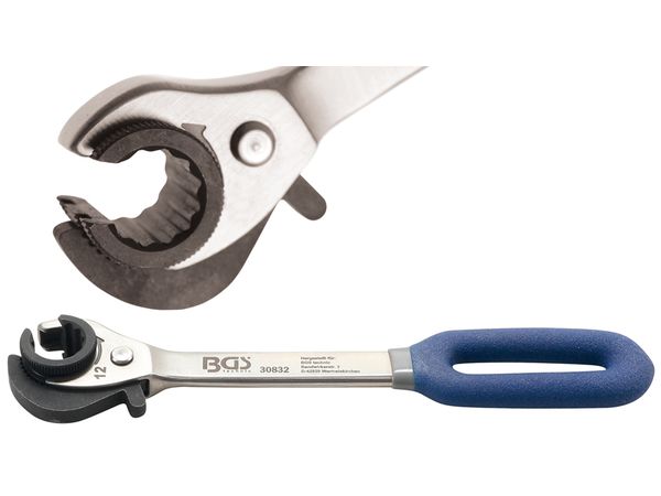 BGS Technic BGS 30832 Otevřený očkový klíč 12 mm s ráčnou na převlečné matice