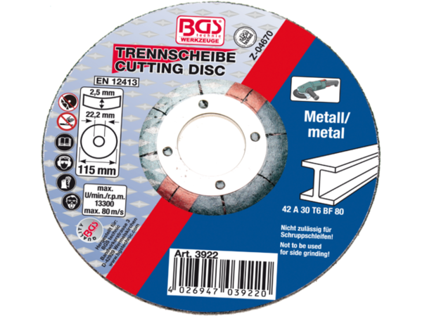 BGS Technic BGS 3922 Brusný kotouč na kov 115 x 2,5 x 22,2 mm, typ 42