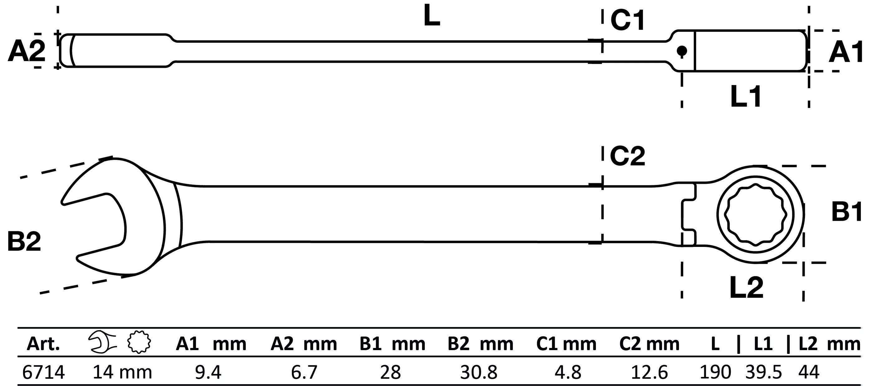 BGS Technic BGS 6714 Očkoplochý klíč 14 mm s ráčnou, kloubový