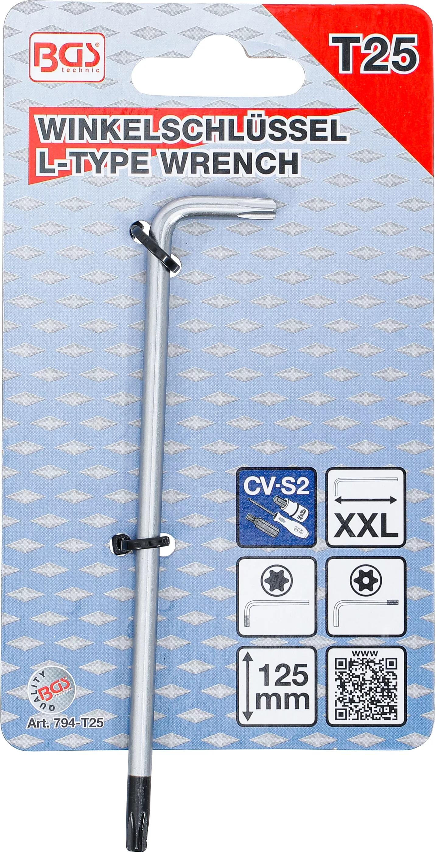 BGS Technic BGS 794-T25 Zástrčný klíč T-profil T25 velmi dlouhý (pro Torx) s otvorem/bez o