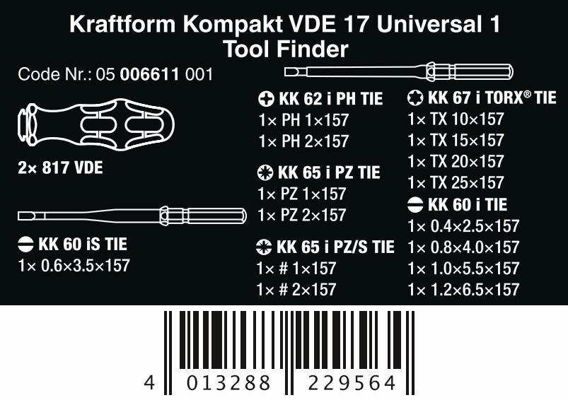 Wera 006611 Rukojeti Kraftform Kompakt VDE 17 Universal 1 Tool Finger s výměnnými čepelemi