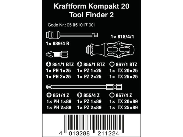 Wera 051017 Šroubovací čepele pro kola a elektrokola Kraftform Kompakt 20 Tool Finder 2 s