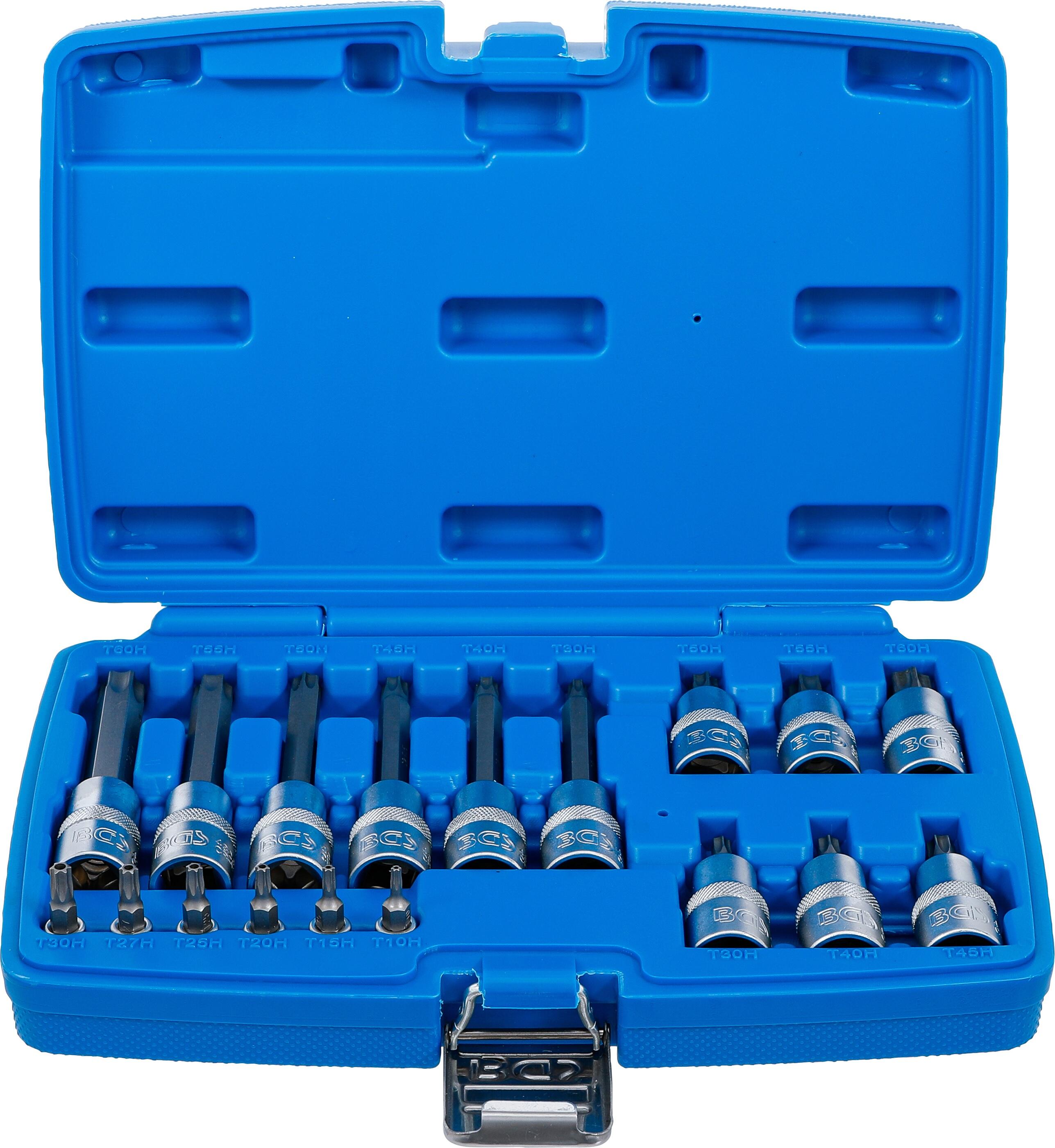 Zástrčné hlavice TORX s otvorem 1/4" a 1/2", TT10-TT60, sada 18 dílů - BGS 5174