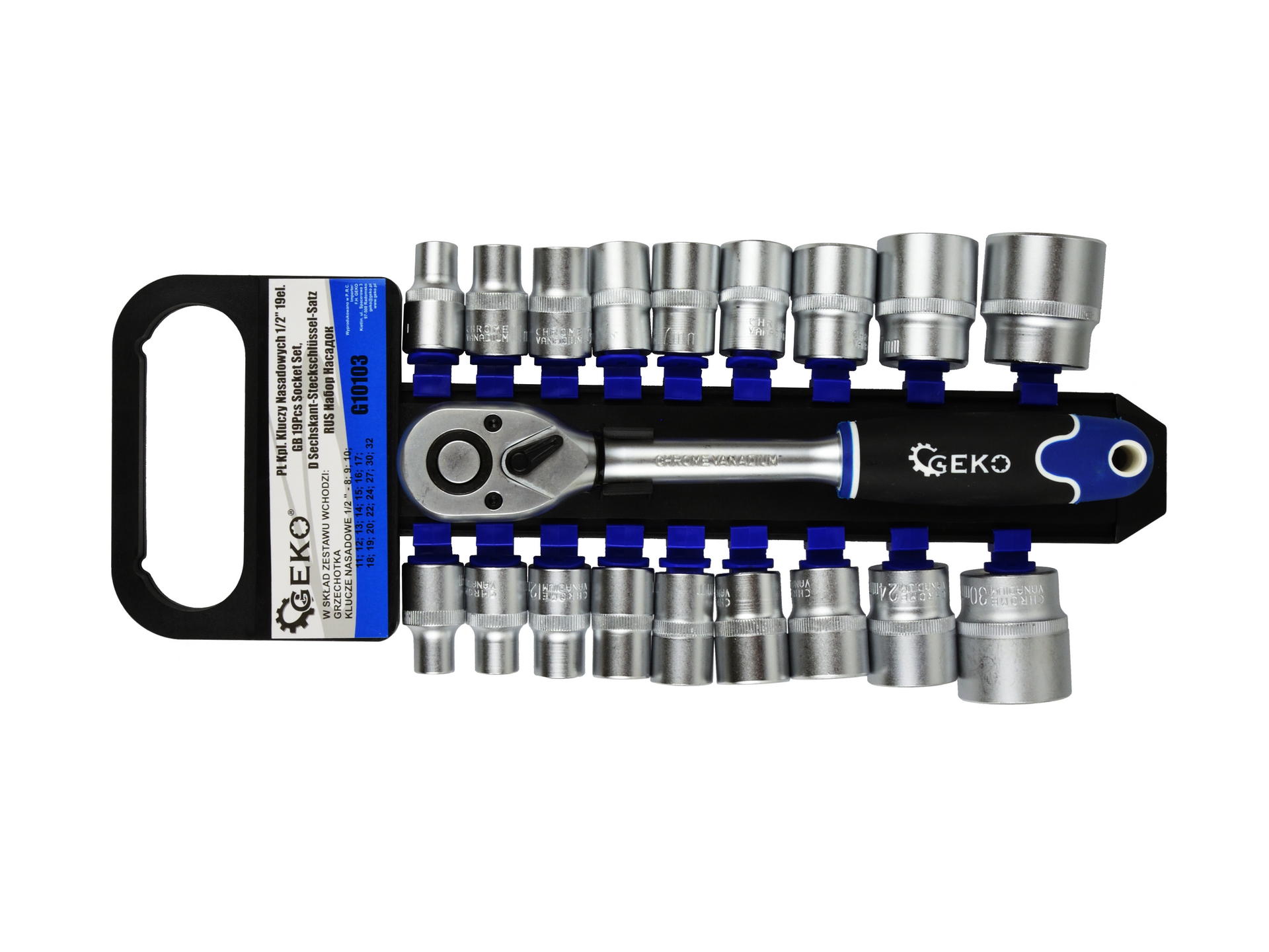 GEKO Gola sada 1/2", nástrčné hlavice 8-32 mm, sada 19 ks