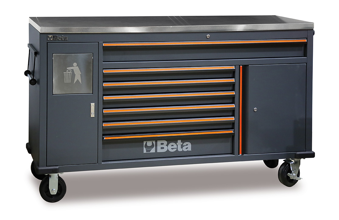 Pojízdná skříň, 7 zásuvkek a nerezová pracovní deska pro sestavu C45PRO - Beta Tools