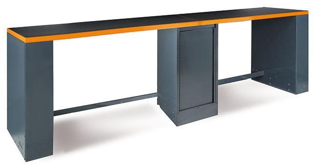 Dlouhý pracovní stůl 4 m s dvojitou nohou uprostřed, oranžový - Beta Tools