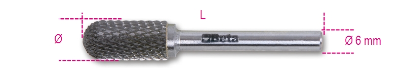 Beta tools Pilník rotační z karbidu, 426md/ct,válcový okrouhlý fi 8 x 19 x 63 mm, kolík fi 6mm