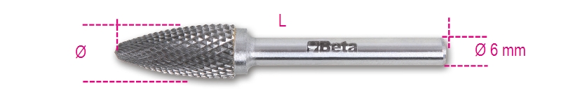 Beta tools Pilník rotační z karbidu, 426md/fa,ostroúhlý zaokrouhlený fi 12 x 25 x 69 mm