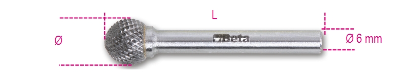 Beta tools Pilník rotační z karbidu, 426md/s6, kulový 6 x 5 x 50 mm, stopka 6mm