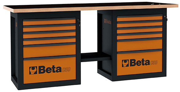 Pracovní stůl „Endurance“ se 12 zásuvkami, délka 2 m, oranžový - Beta Tools
