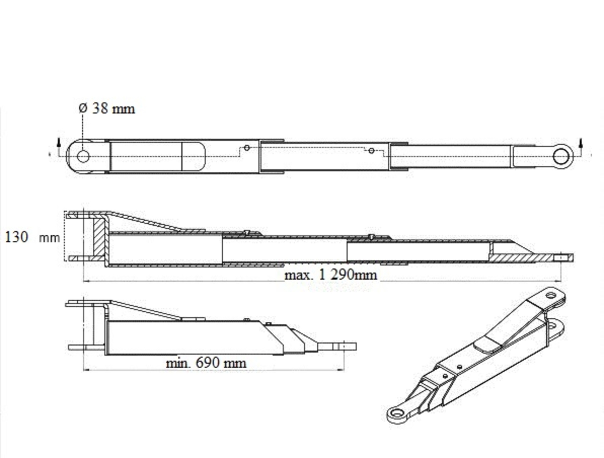 Set tříprvkových teleskopických ramen 690-1290mm (2 ks)