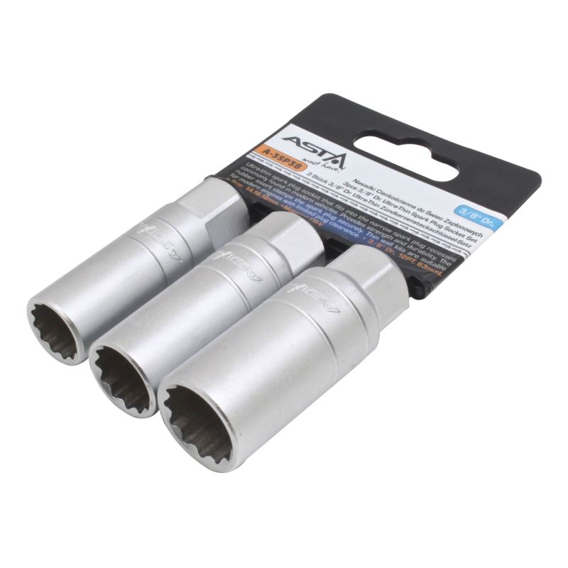 Hlavice na zapalovací svíčky, extra tenké, 3/8", 12hran, 14, 16, 18 mm, 3 ks - ASTA