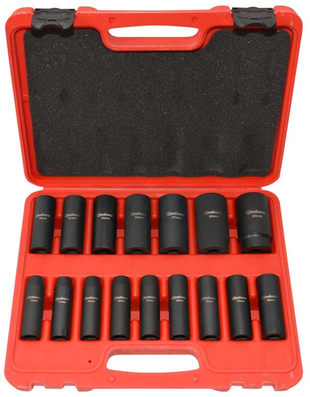 Sada průmyslových kovaných  - úderových hlavic 1/2", 10-32 mm, 16 ks - Genborx