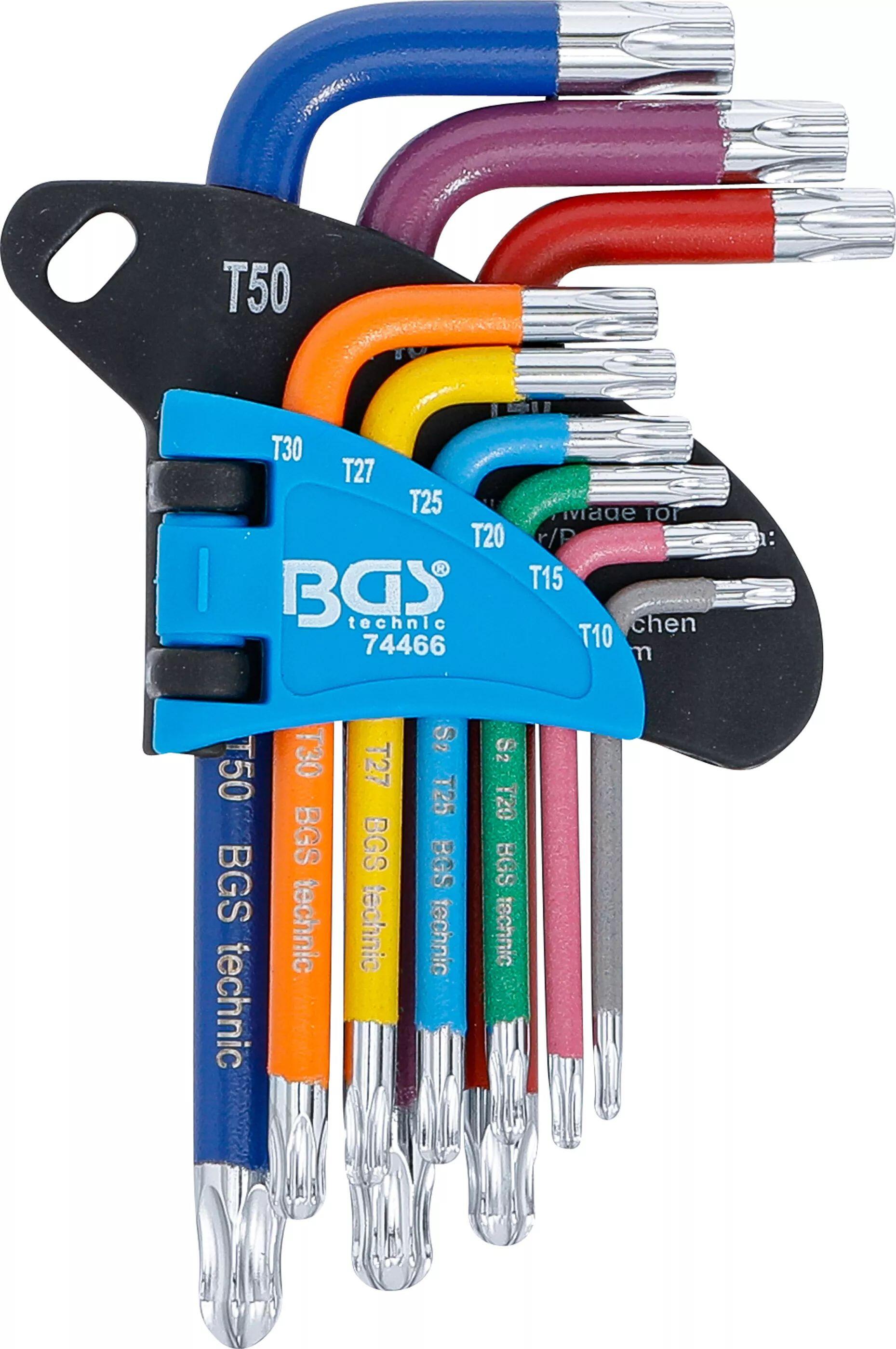 Zástrčné klíče Torx T10-T50 barevné, krátké s kuličkou, sada 9 ks - BGS 74466