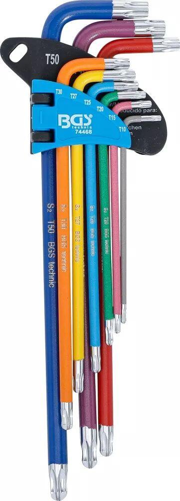 Zástrčné klíče Torx T10-T50 barevné, extra dlouhé, s kuličkou - BGS 74468