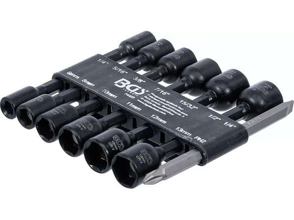 BGS technic Nástrčné hlavice s magnetem, metrické 6-13 mm a palcové 1/4"-1/2" , sada 14 ks - BGS 74423