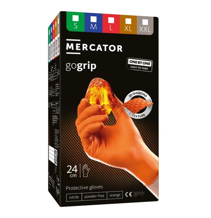 Nitrilové rukavice, extra pevné, odolné chemikáliím, velikost XL, oranžové, 100 ks