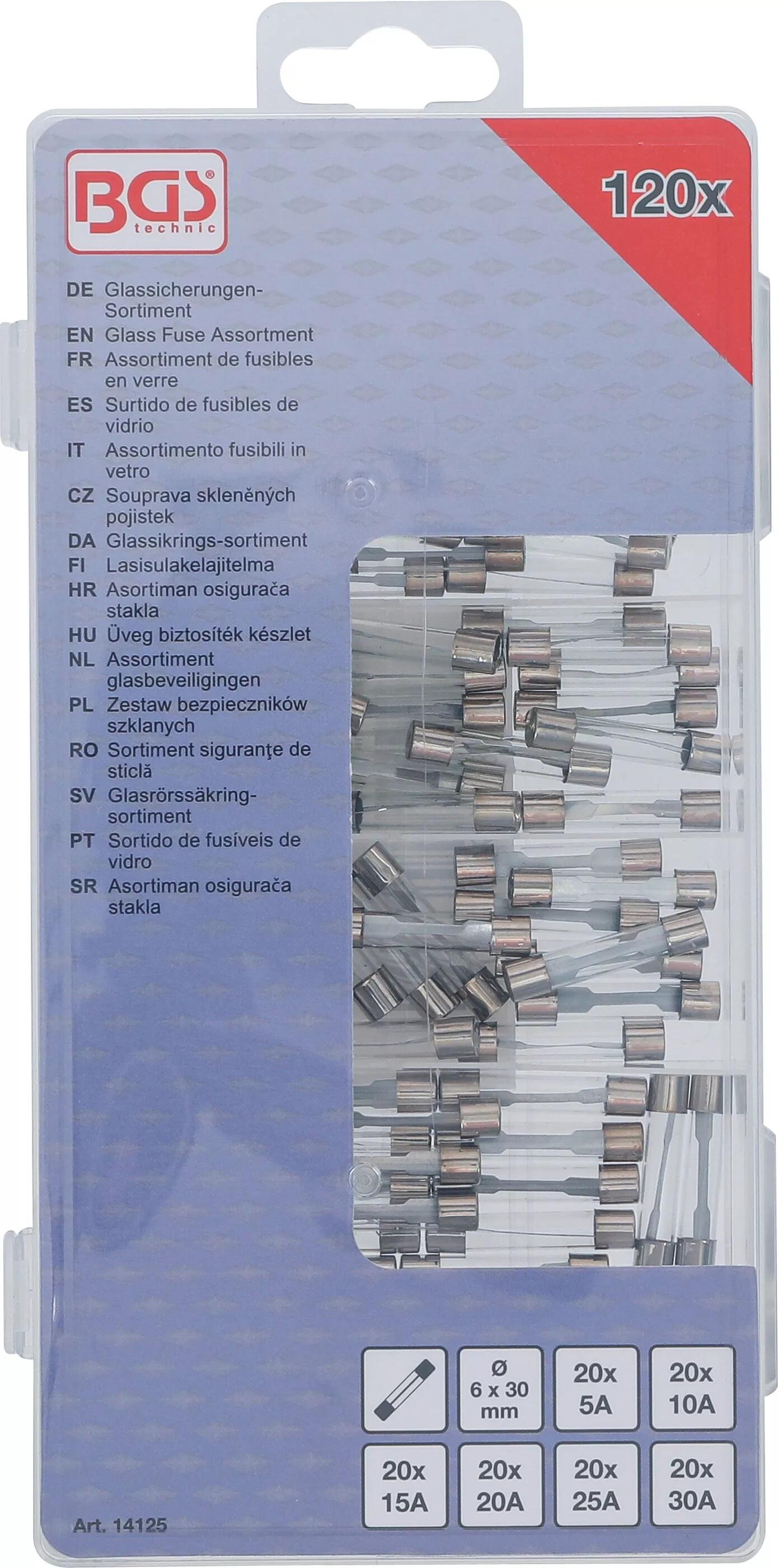 BGS Technic BGS 14125 Skleněné pojistky 5 ÷ 30 A (Sada 120 dílů)