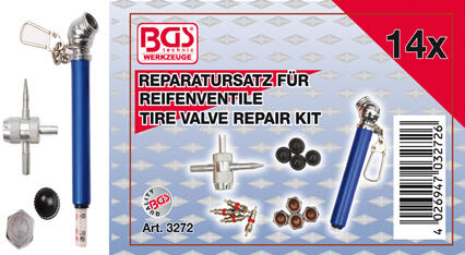BGS Technic BGS 3272 Opravná sada pro opravu ventilků pneumatik (Sada 14 dílů)