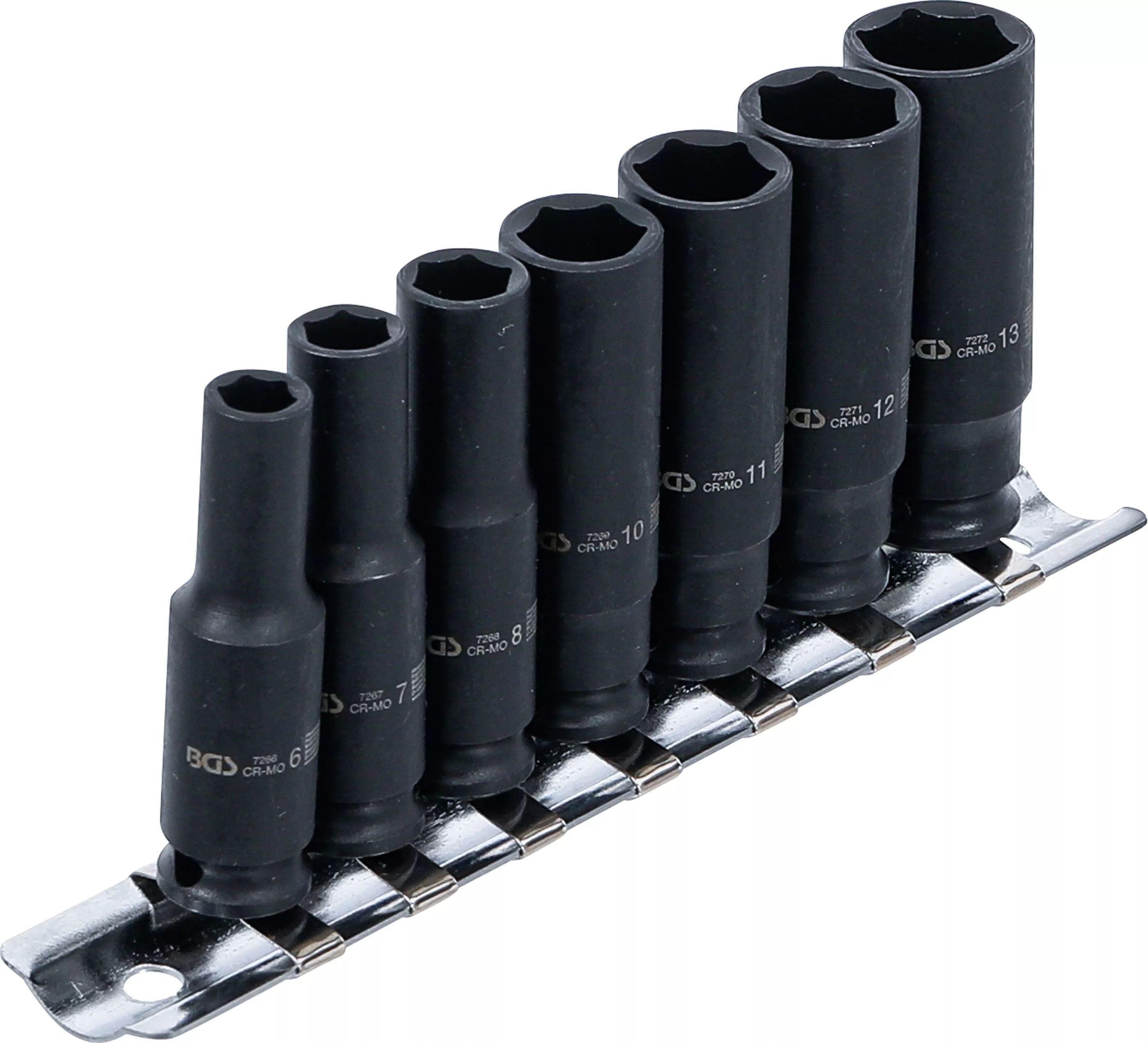 BGS Technic BGS 5299 Nástrčné hlavice 1/4" 6hran 6 ÷ 13 mm, rázové, prodloužené (Sada 7 dí