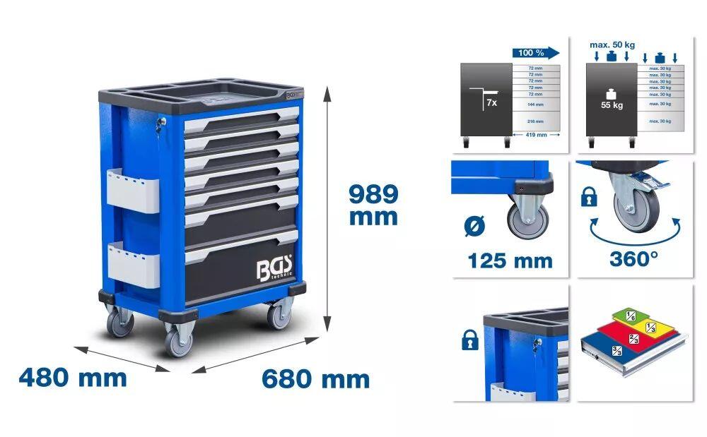 BGS Technic BGS 4236 Dílenský montážní vozík, 7 zásuvek. Prázdný