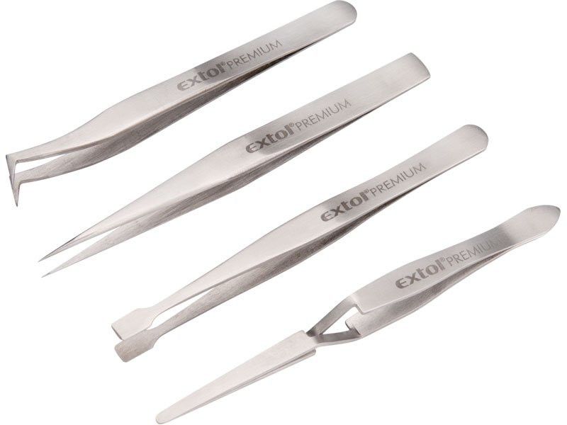 Pinzety nerezové, sada 4 ks – EXTOL PREMIUM