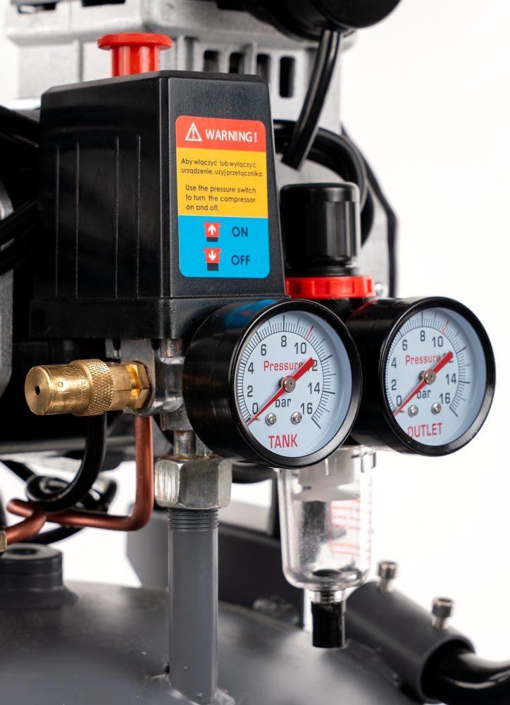 Bezolejový vertikální kompresor s odlučovačem 50l, 230V, 2 písty 2000W 10 BAR TA3396