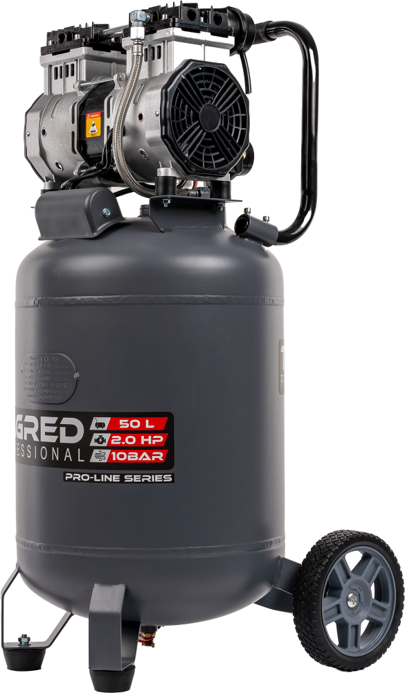 Bezolejový vertikální kompresor s odlučovačem 50l, 230V, 2 písty 2000W 10 BAR TA3396