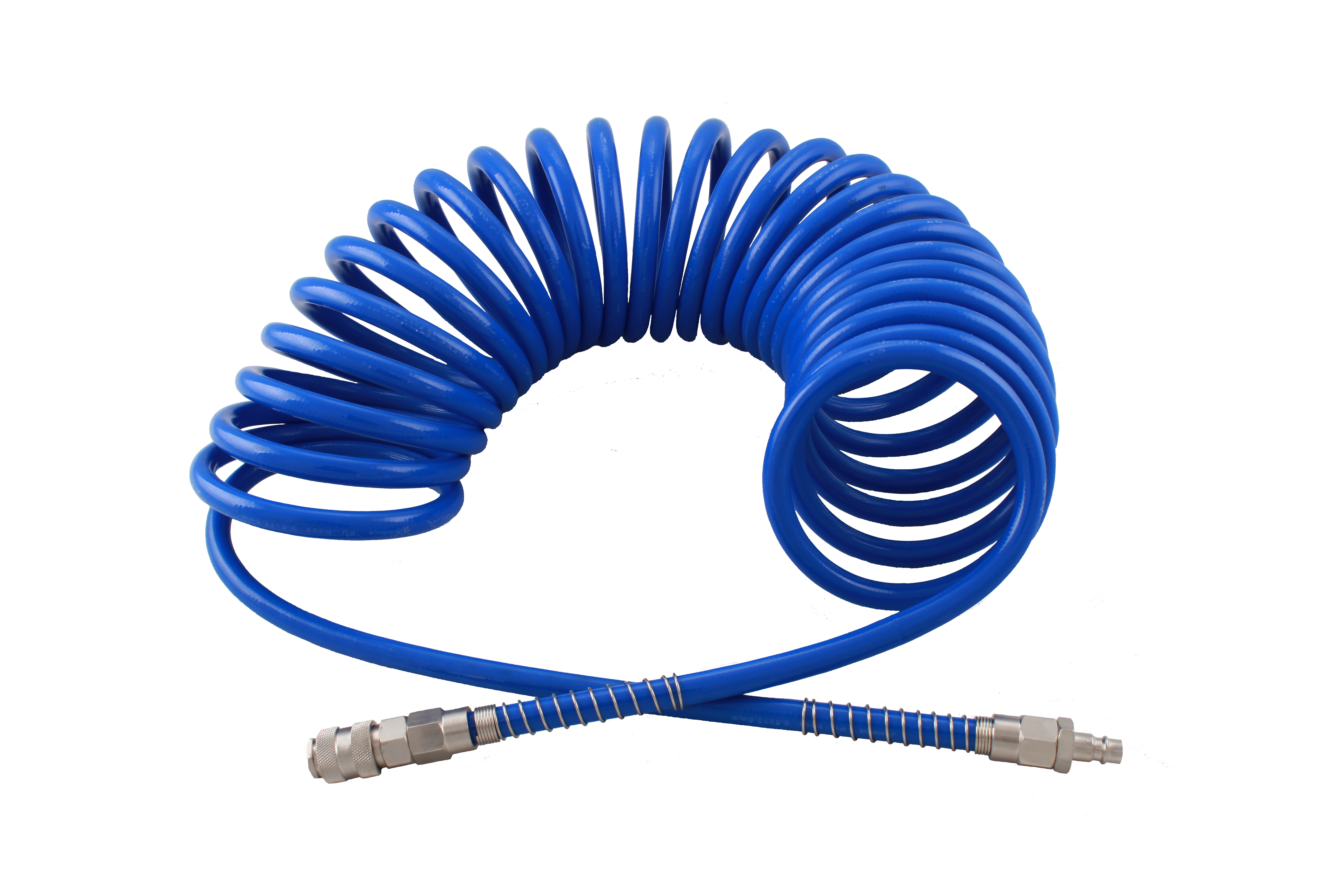 Hadice tlakové, spirálové, různé délky, 13 bar, velký průtok, s rychlospojkami