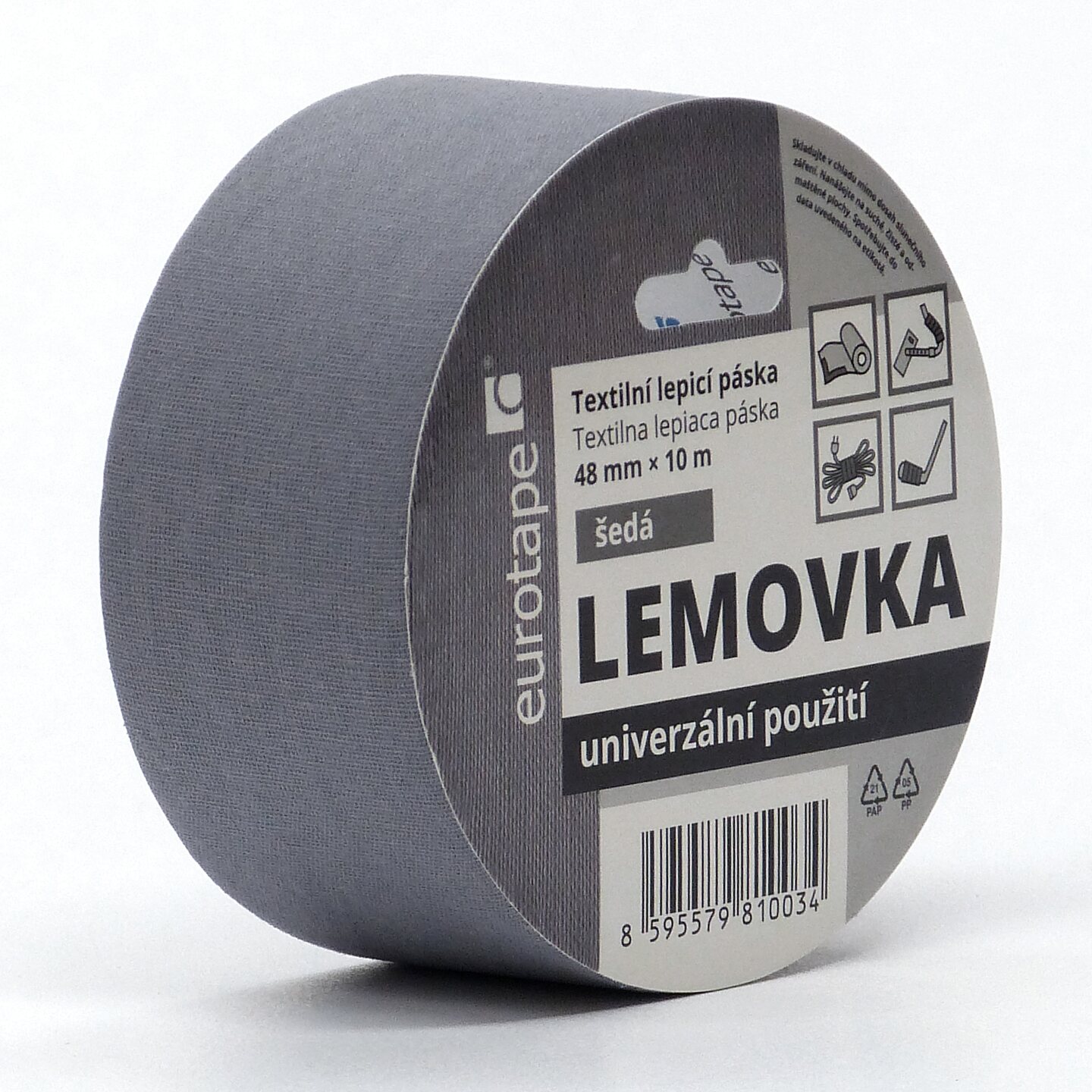 EUROTAPE Textilní lepící páska Lemovka, 48 mm, 10 m, různé barvy Barva: šedá