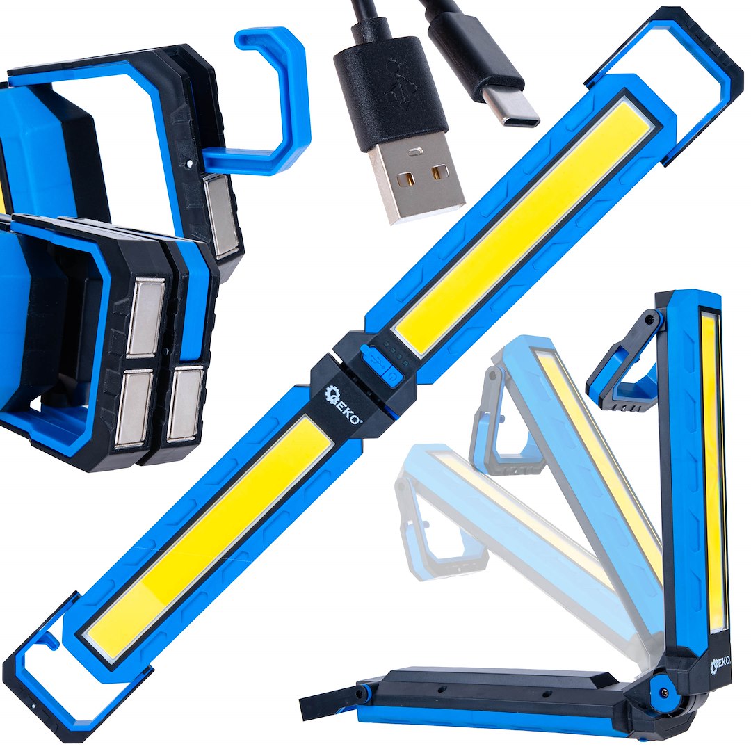 Skládací LED svítilna COB 10 W 1000 lm, 4000 mAh, s magnety - GEKO