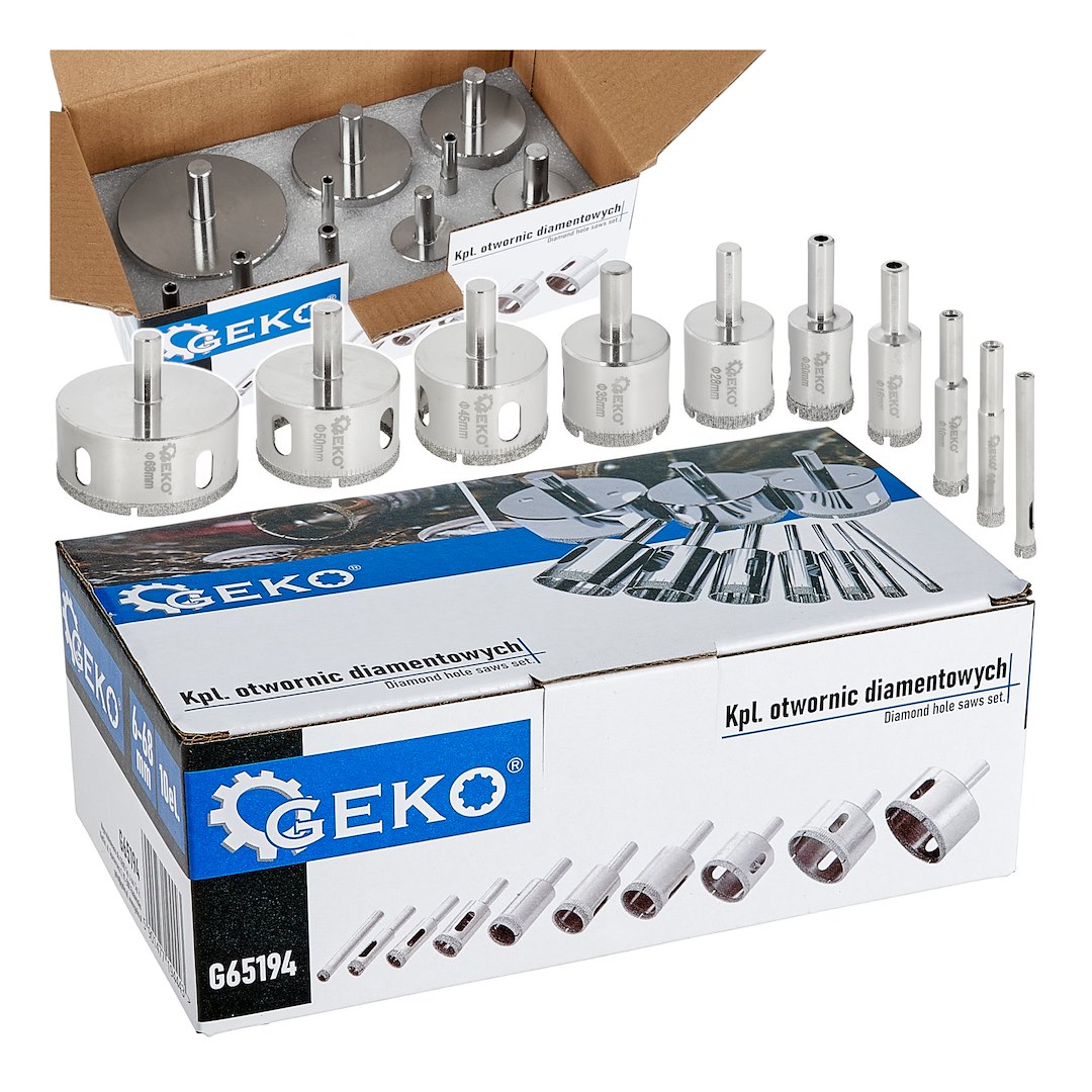 GEKO Sada diamantových vrtáků na dlaždice 10 ks 6–68 mm