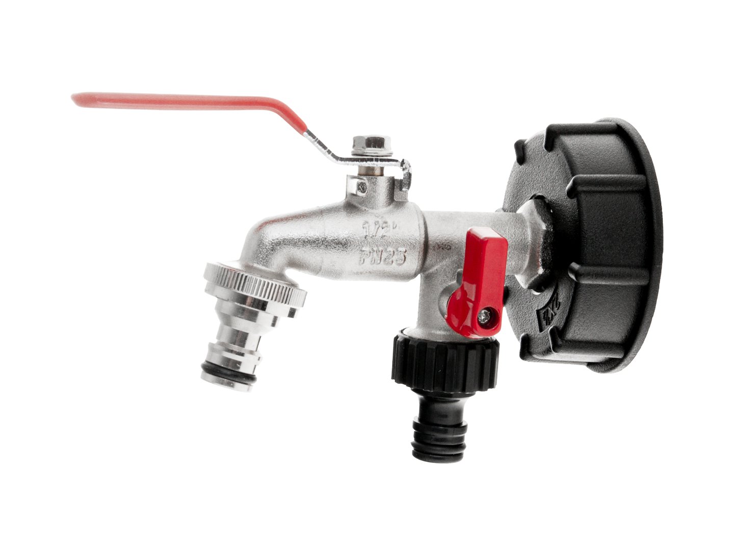 Sada pro IBC kontejner, redukce vnitřní závit S60×6 a zahradní ventil , vstup 1/2", výstup