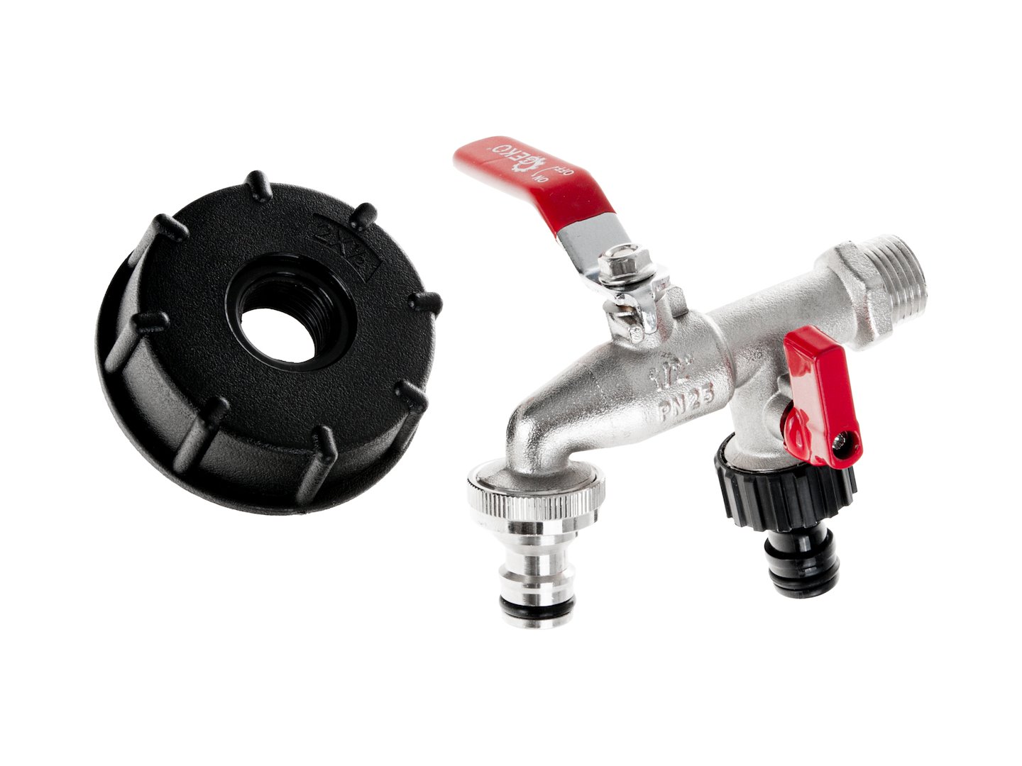 Sada pro IBC kontejner, redukce vnitřní závit S60×6 a zahradní ventil , vstup 1/2", výstup