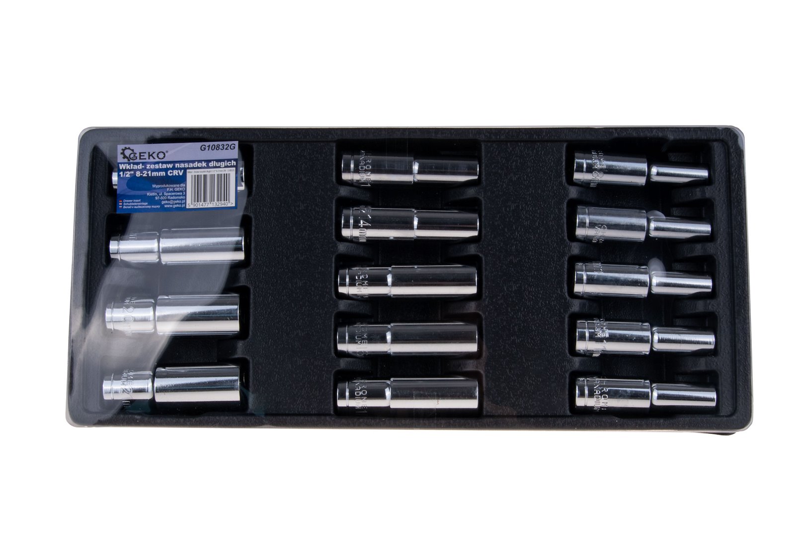 Vložka do zásuvky - sada dlouhé hlavice 1/2" 8-21mm CRV - GEKO