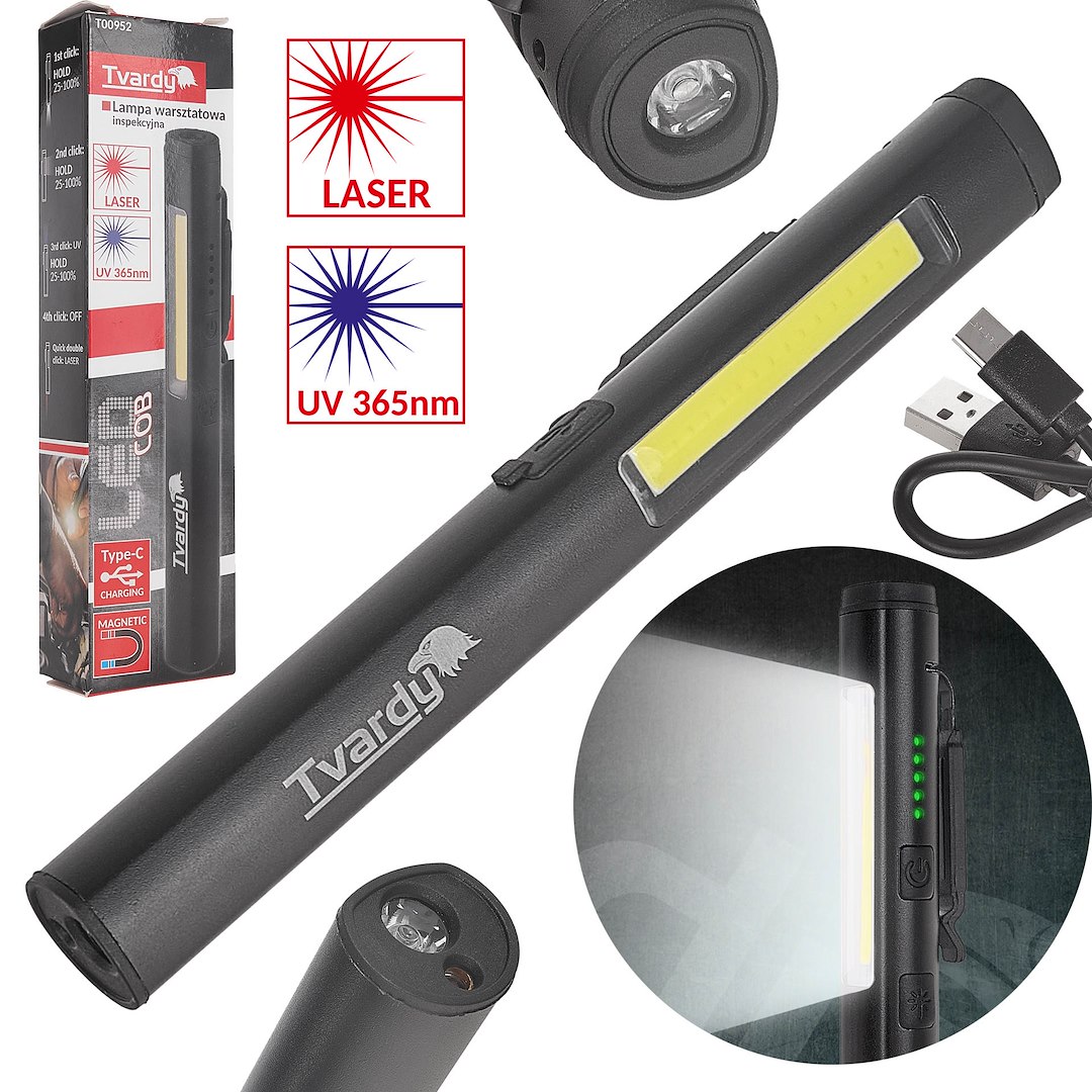 GEKO Dílenská lampa s magnetem LED COB 5W + 3W UV laser 800mAh 400lm IP44