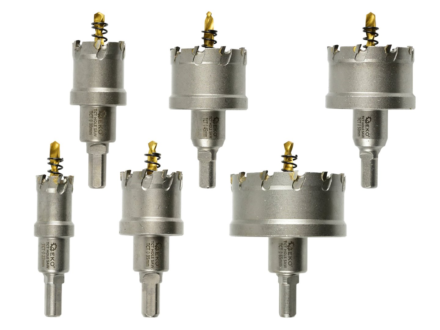 Korunkové vrtáky do kovu TCT, 22 - 65 mm, sada 6 ks - GEKO